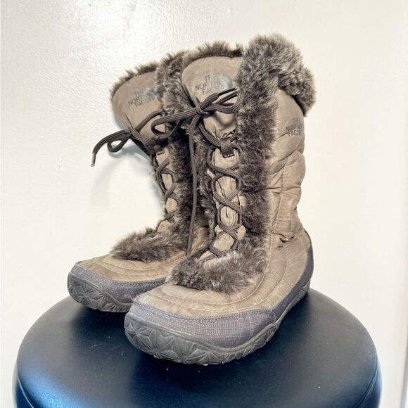 SALE! Brown The North Face Nuptse IV Goose Down Boots Size 6.5 EUC - Picture 1 of 6